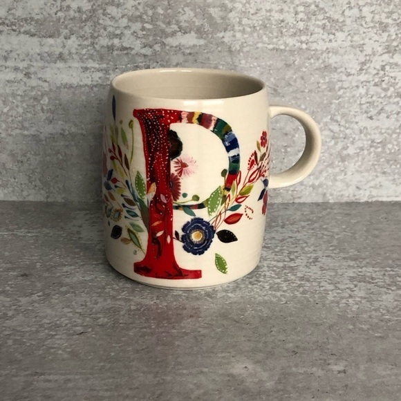 Anthropologie Mug Stella Halfmann Monogram P Petal Palette Floral - Picture 5 of 6